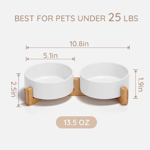 SPUNKYJUNKY Dog and Cat Ceramic Pet Bowls with Wood Stand - Picture 8 of 9